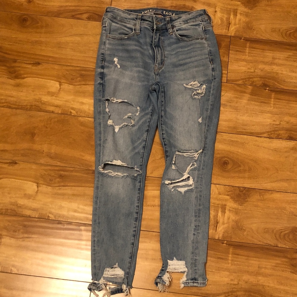 American Eagle Outfitters Blue Distressed Hi-Rise Jegging/Skinny Jeans 6 Short